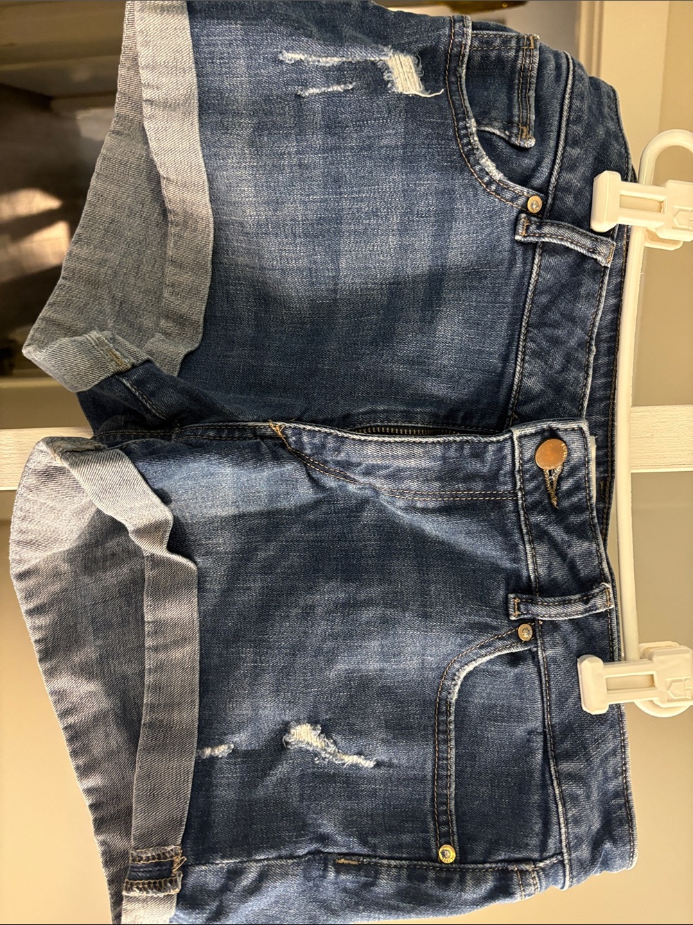 DL1961 Dark Blue Distressed Denim Shorts